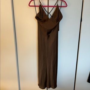 Hello Molly chocolate brown satin midi dress